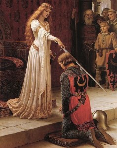 Create meme: the knighting reproduction, king Arthur knighting, Edmund Leighton