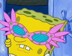 Create meme: frame from the movie, spongebob with glasses, spongebob in pink glasses