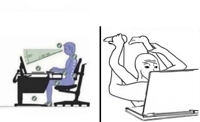 Create meme: correct posture at the computer, proper landing at the computer, how to sit at the computer correctly