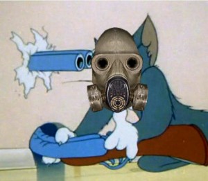 Create meme: iron mask, gas mask cartoon, tom shoots himself