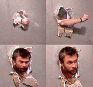 Create meme: men, Chris Hemsworth breaks down the wall meme