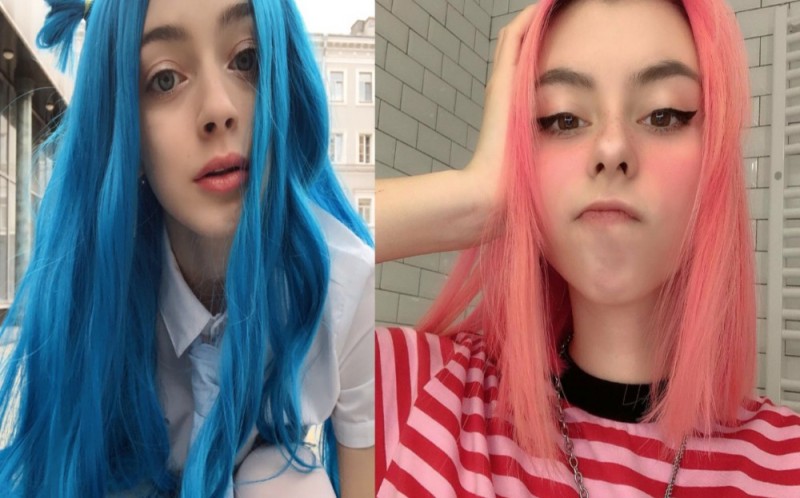 Создать мем: мэйби бэйби, голубые волосы, розовые волосы