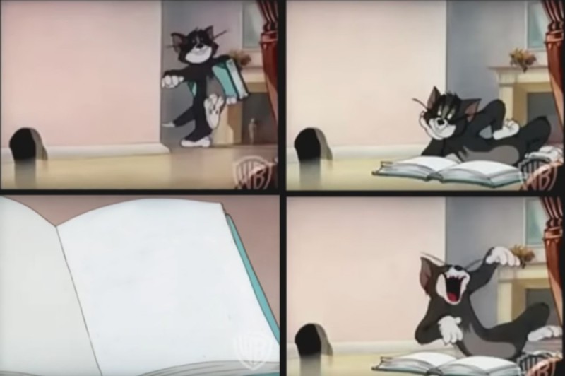 Create meme: Tom and Jerry , Tom and jerry tom's laugh, meme with tom the cat and the book