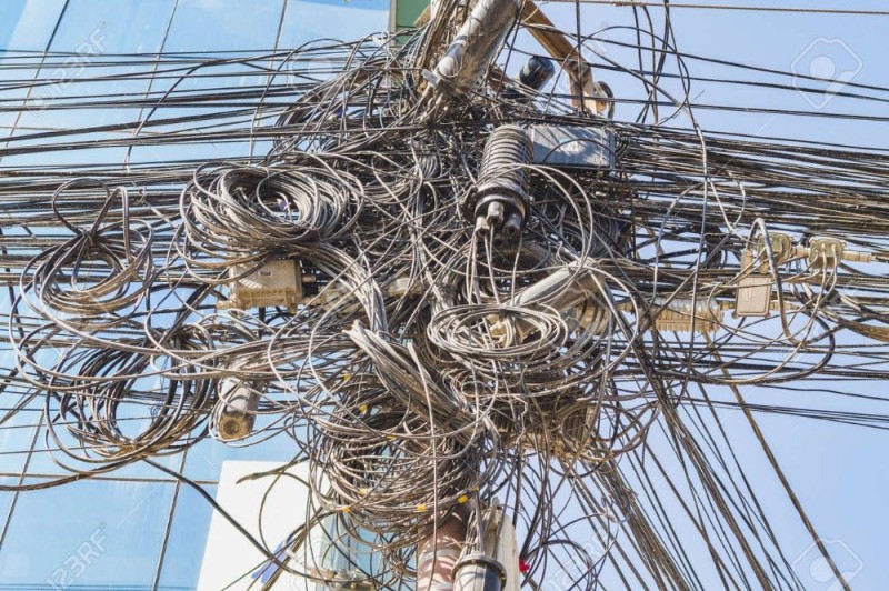 Create meme: tangled wires, a bunch of wires, power line wires