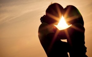 Create meme: sunset, romance, lovers