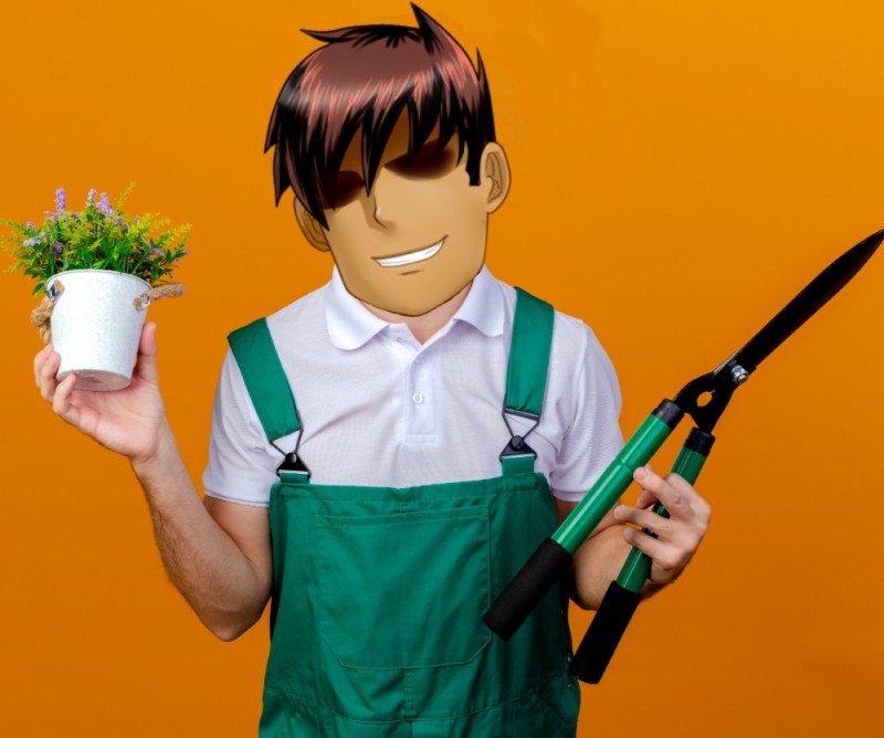 Создать мем: человек срезает цветок, молодой человек, услуги садовника