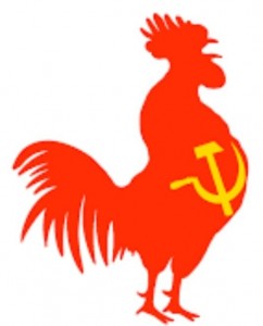 Create meme: cock red and black picture, label with cock, cock a Communist
