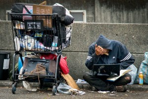 Create meme: homeless with laptop, homeless, the poor in new York