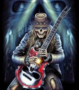 Create meme: a skeleton with a guitar