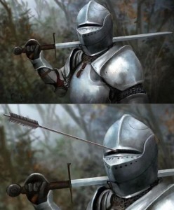 Create meme: meme with knight and arrow, knight, a knight in armor