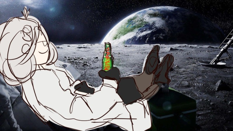 Создать мем: люди в космосе, полет на луну, космонавт с пивом