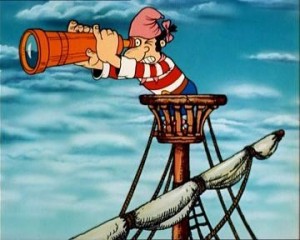 Create meme: a pirate with a telescope drawing, Vrungel, Treasure island
