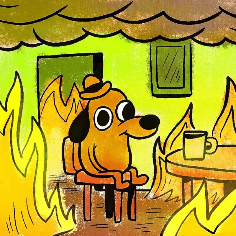 Create meme: dog in the burning house, a dog in a burning house, meme dog on fire