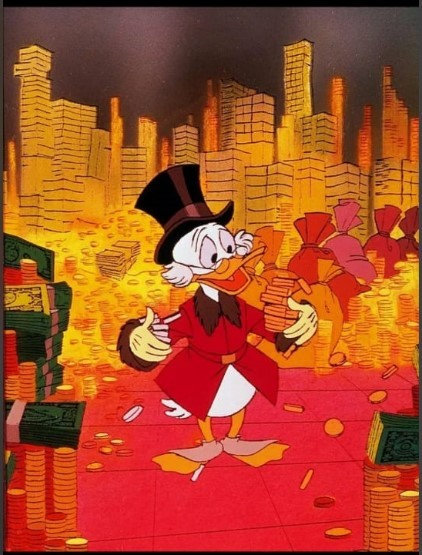 Create meme: scrooge McDuck with money, scrooge mcduck duck stories, characters of scrooge McDuck