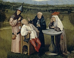 Create meme: craniotomy, the painting of Hieronymus Bosch, the extraction of the stone of stupidity, Bosch cut-off head