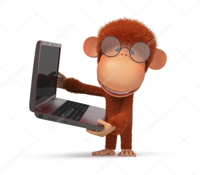 Создать мем: обезьяна с ноутбуком на белом фоне, обезьяна с телефоном, обезьяна с ноутбуком