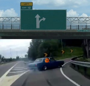 Create meme: Car, meme drift at the fork template, meme with the machine on the fork