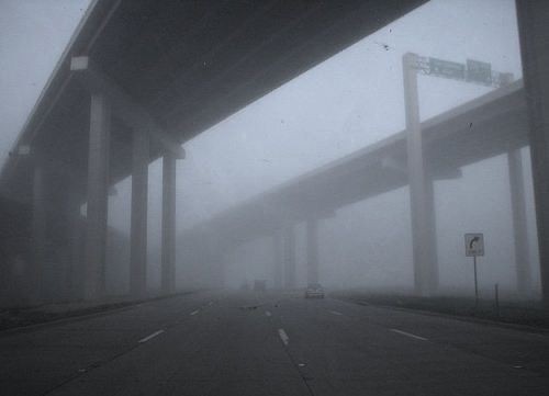 Создать мем: дорога, человек, туман