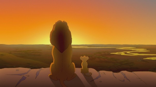 Create meme: the lion king , Lion king Mufasa and Simba on the rock, the lion king sunset