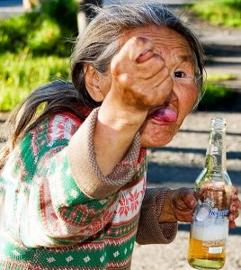 Create meme: funny old people, people, the grandmother with a bottle