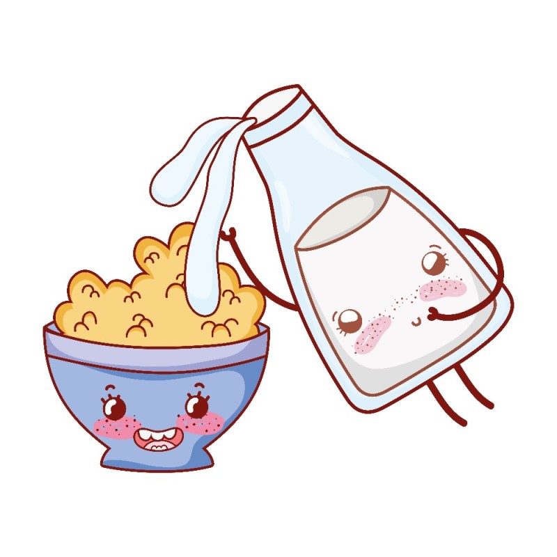 Create meme: milk illustration, cute drawings of cereal with milk, milk in cartoon style