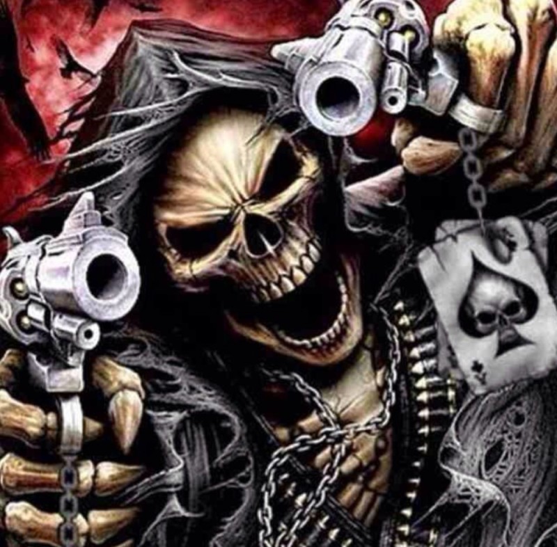 Создать мем: крутые черепа, крутой скелет, скелет с оружием