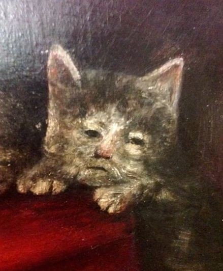 Создать мем: кошки с человеческим лицом картины, котик художник, коты на средневековых картинах