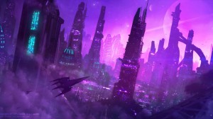 Создать мем: фиолетовый неон город, неоновый город киберпанк, фон киберпанк неон