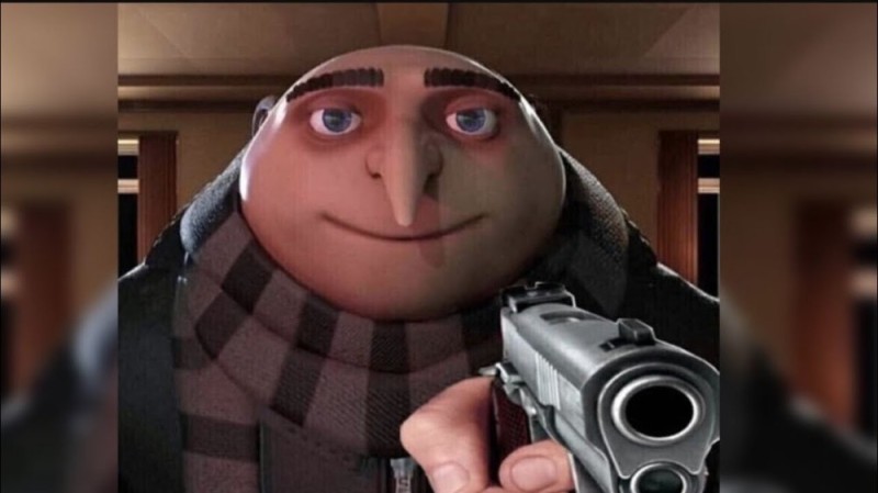 Create meme: meme GRU, meme gru with a gun, despicable GRU