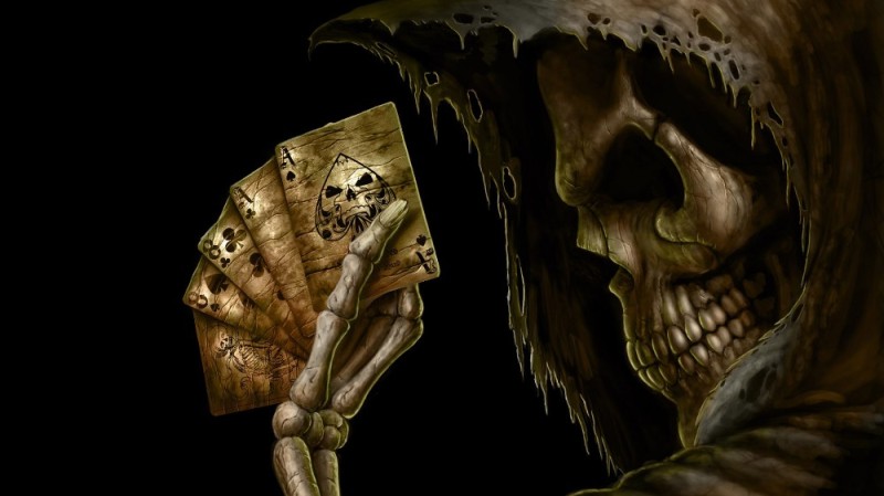 Создать мем: обои скелет, скелет черепа, череп играет в карты