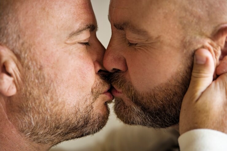 Create meme: kissing men, male 