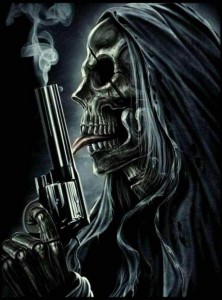 Создать мем: смерть скелет, скелет с оружием мем, череп с пистолетами