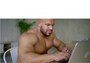 Create meme: Jock meme, men, Jock with a laptop