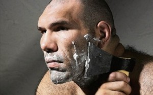 Create meme: shave, shaving with an axe, Klitschko