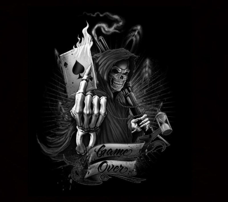 Создать мем: reaper art, скелет с картами, темнота