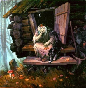 Create meme: tales, the assistants of Baba Yaga, Baba Yaga at the table of art