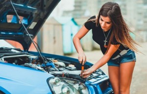 Create meme: auto repair, girl repairing the car