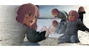 Create meme: man throws sand meme original, the man with sand, anime
