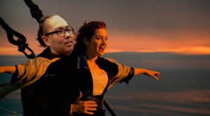 Create meme: Titanic rose and Jack, Titanic DiCaprio flight, Titanic Jack and rose on the bow of the ship