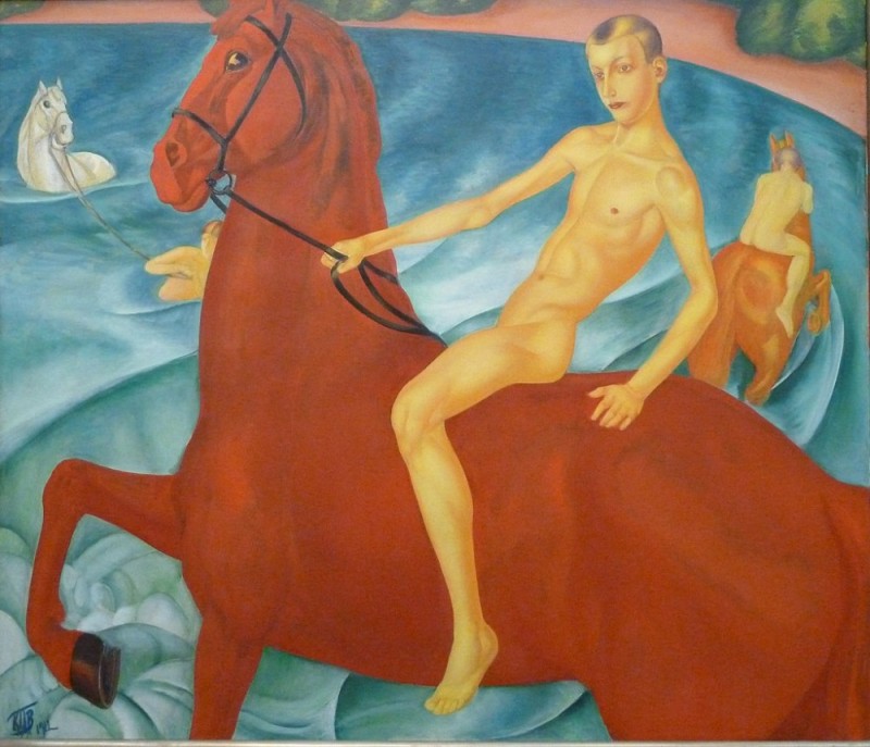 Create meme: Petrov Vodkin bathing the red horse, Petrov Vodkin bathing in red, Kuzma Sergeevich Petrov Vodkin bathing the red horse