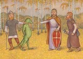 Create meme: reptiloid and Russian, the capture of the reptilian". an engraving. Veliky Novgorod, 1154, russ and lizards