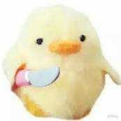 Create meme: chicken with a knife, duck soft toy, duck with knife toy