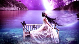 Создать мем: фото загадочный и красивый сказочный луны, девушка на фоне луны картинки, красивая музыка