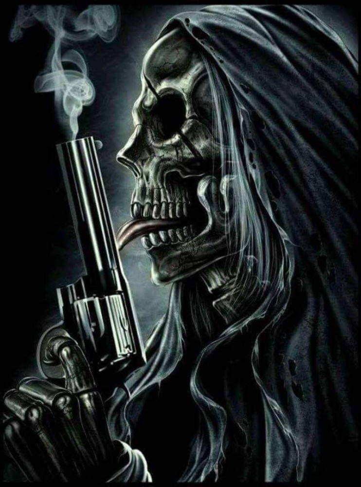Create meme: a skeleton with a revolver, meme skeleton with a gun, skull with pistols