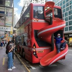 Create meme: double-decker bus Hong Kong, red double-decker bus, The bus is new