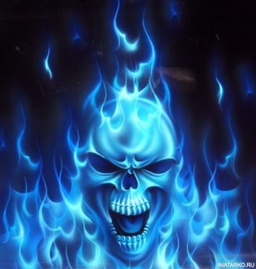 Создать мем: синее пламя сатаны, ghost rider blue flame, череп огонь