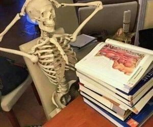 Create meme: skeleton , notebook , waiting skeleton