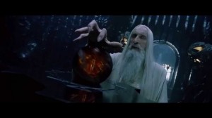 Create meme: Saruman Lord of the rings movie, Saruman looks into the palantir, palantir Gandalf and Saruman