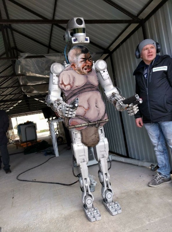 Create meme: robot fedor on the iss, robot Fedor, rogozin and the robot Fedor