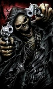 Create meme: skeleton with a gun, skeleton with a gun, skull with guns